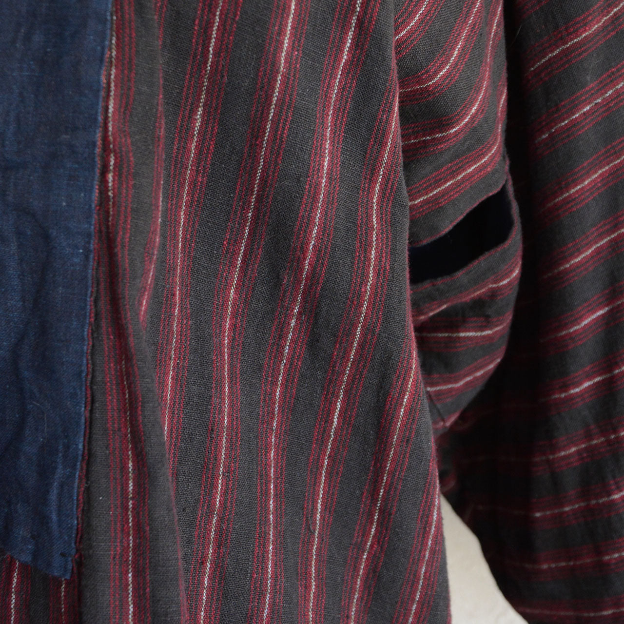 Japanese vintage textile Noragi striped cotton fabric