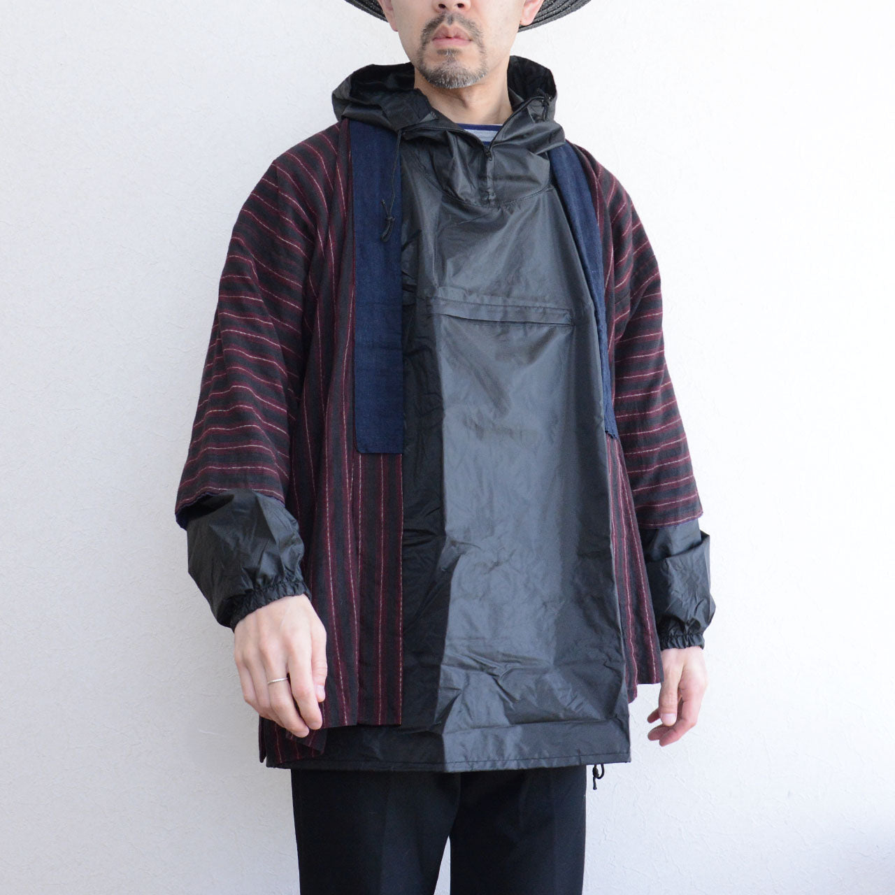 Japan vintage Noragi jacket striped cotton fabric hand stitched textile