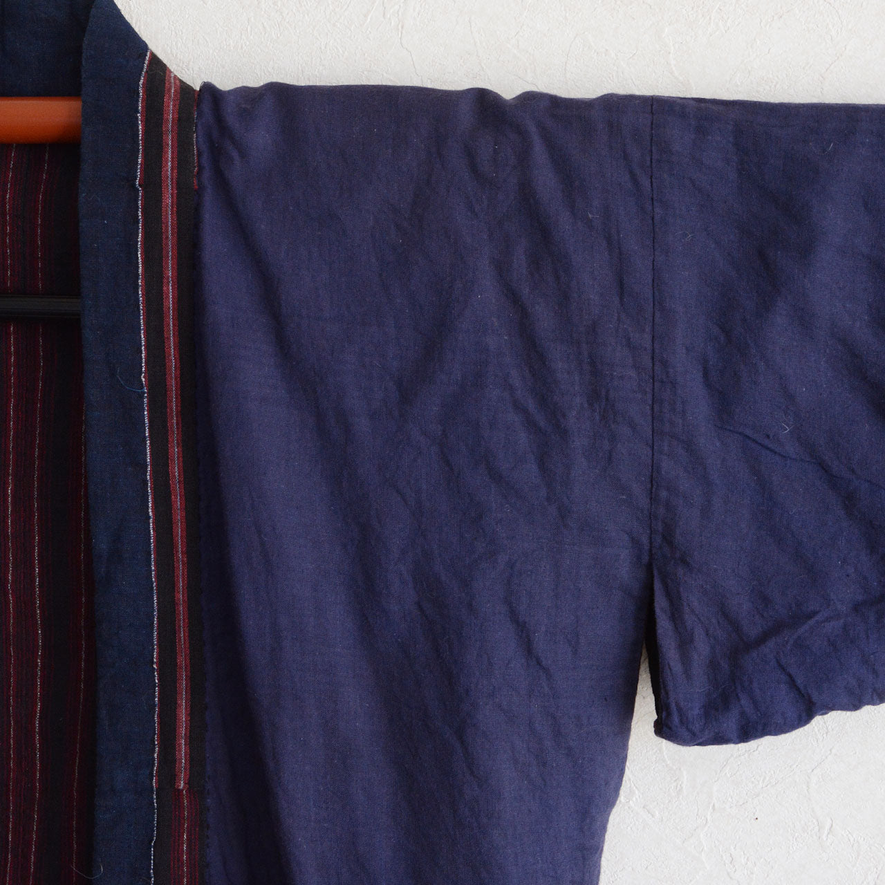 Vintage Noragi jacket Japanese striped cotton fabric indigo collar