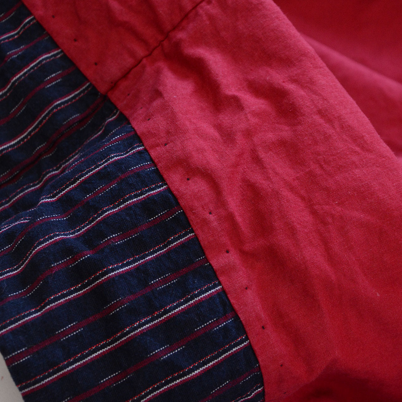 Hand-stitched seams detail, navy cotton stripe noragi jacket