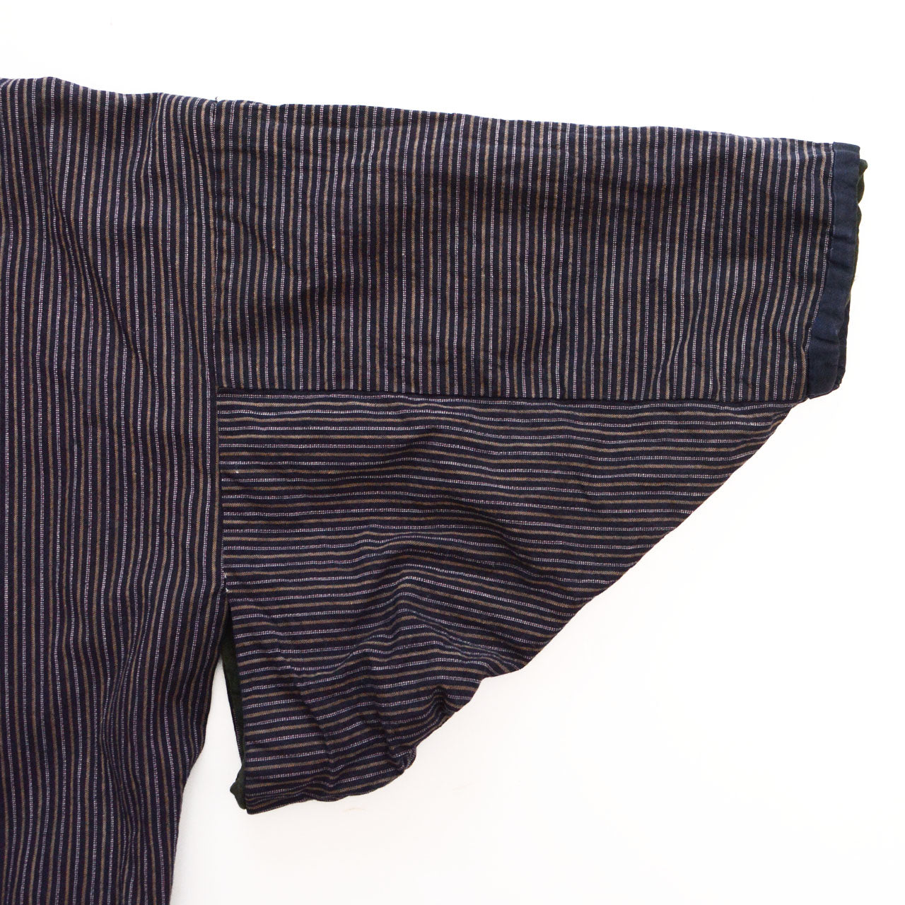 Sleeve of vintage Japanese noragi jacket, vertical stripe cotton, tube sleeve construction, early Showa era
