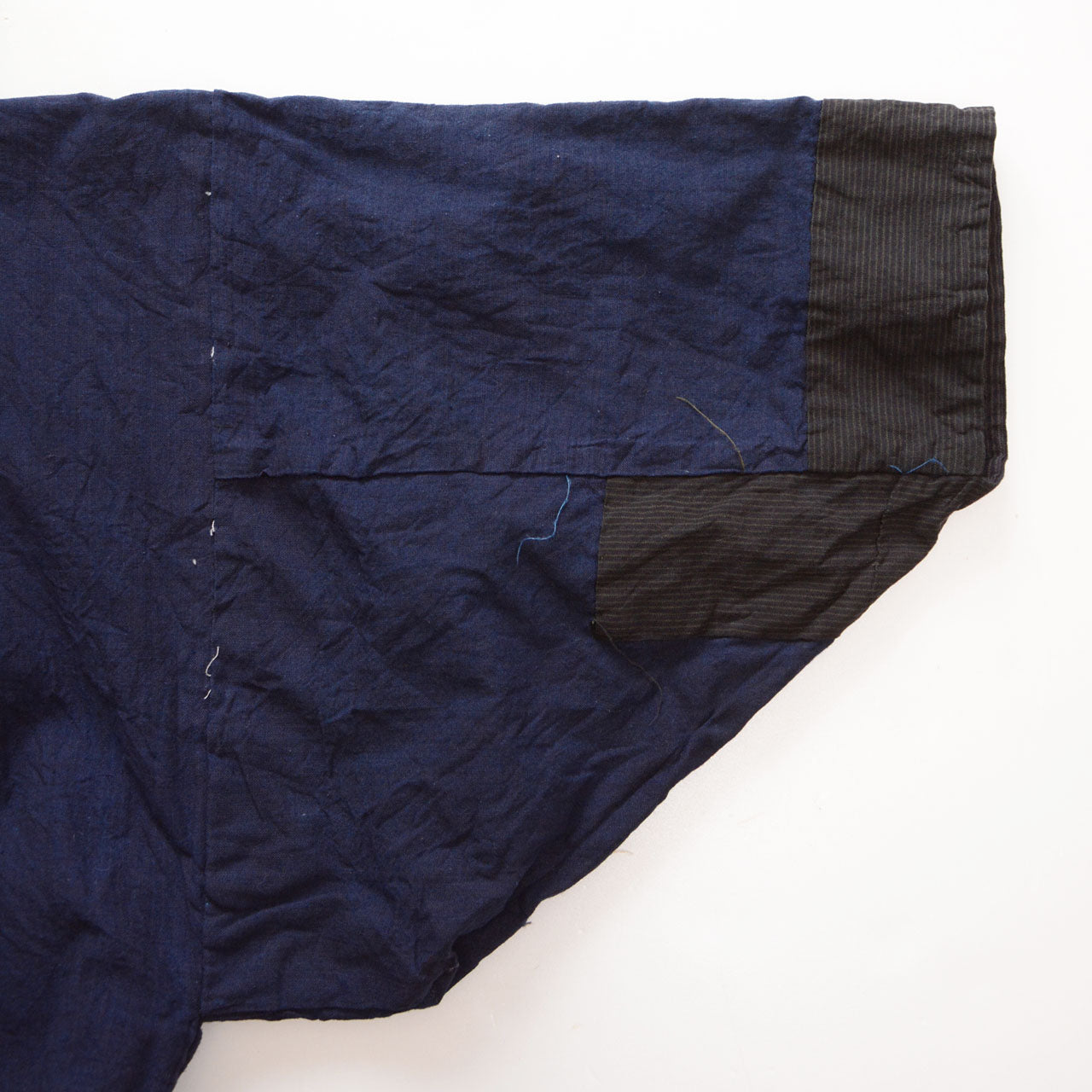 Vintage Japanese noragi work jacket, sleeve detail, striped cotton with indigo lining, mid-Showa era