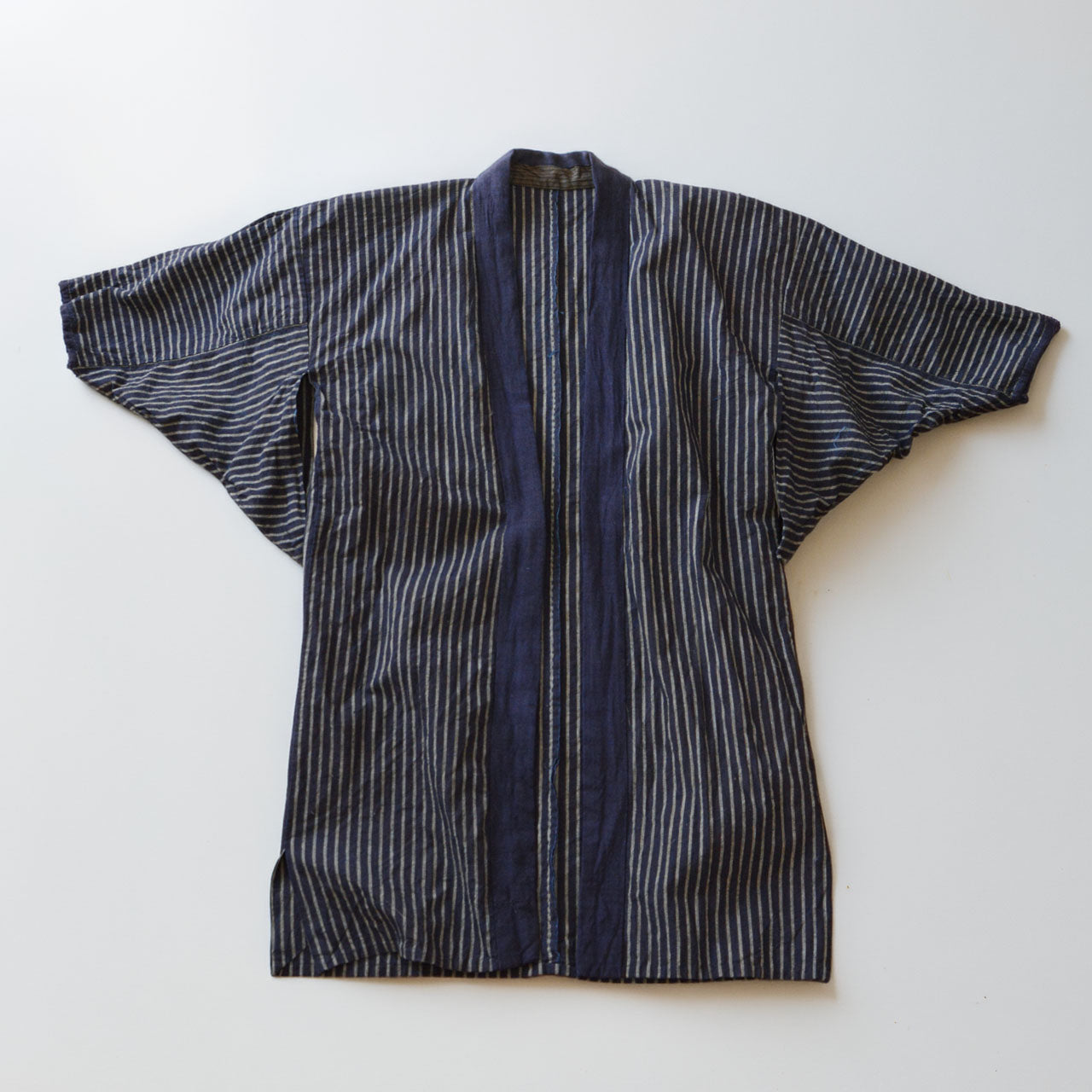 Japanese rural work coat, vintage indigo stripe cotton