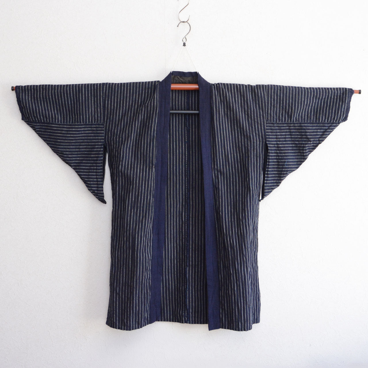 Antique Japanese Noragi work coat, indigo stripe cotton