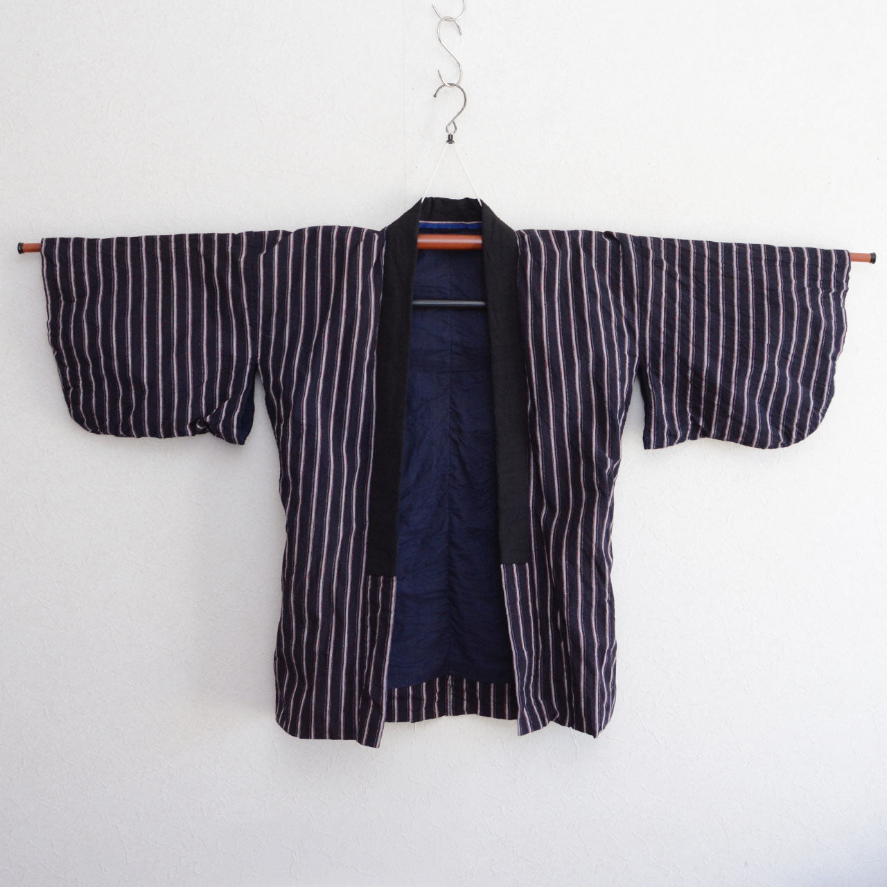 Showa era Japanese Noragi cotton garment with striped textile