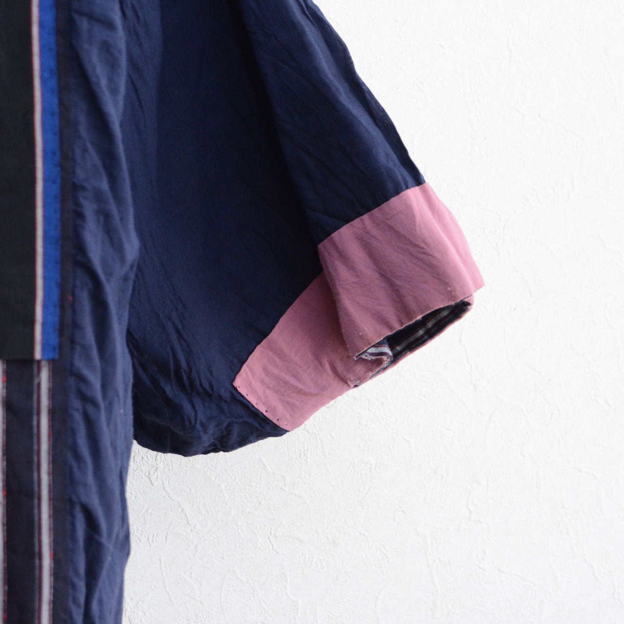 Showa period Noragi garment from Japan with striped cotton fabric