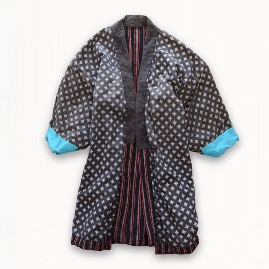 Cotton Noragi jacket with striped outer fabric and star-cross lining
