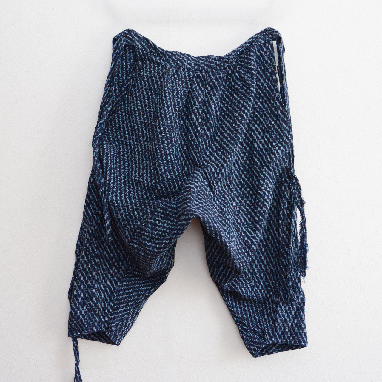 Japanese vintage monpe pants in indigo kasuri cotton textile