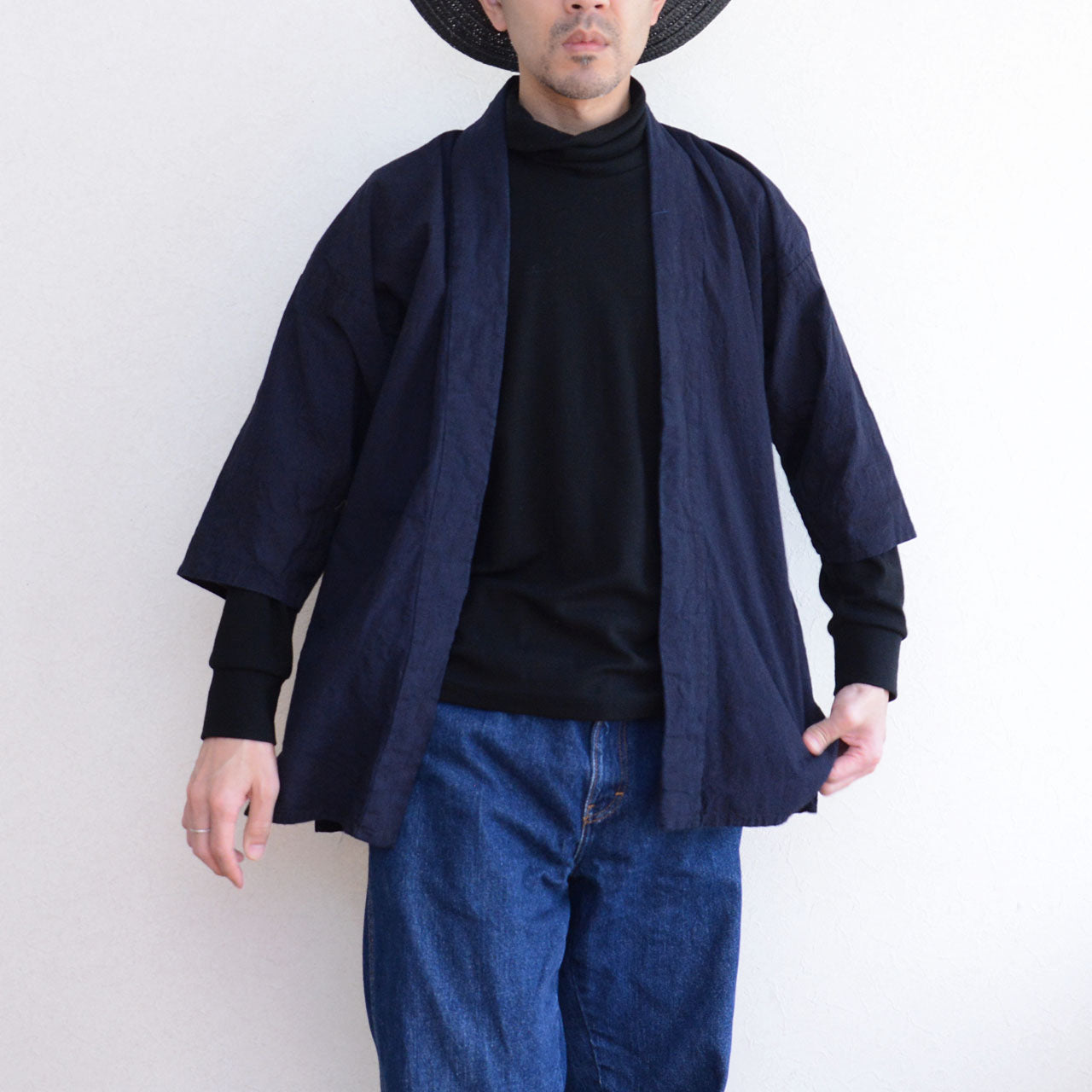A traditional Japanese noragi using plain indigo-dyed cotton.