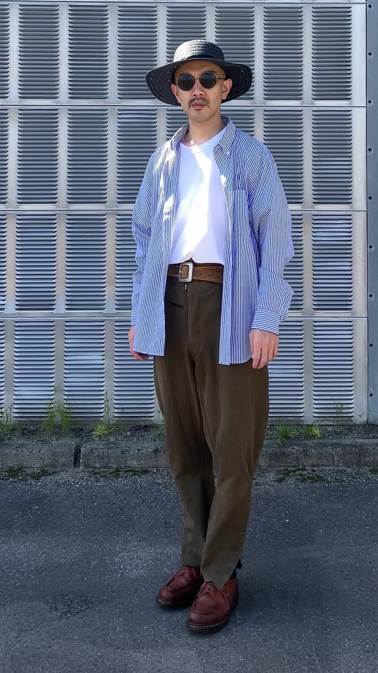 Vintage 1940s Japanese wool jodhpurs with cinch back, styled with modern casual wear.