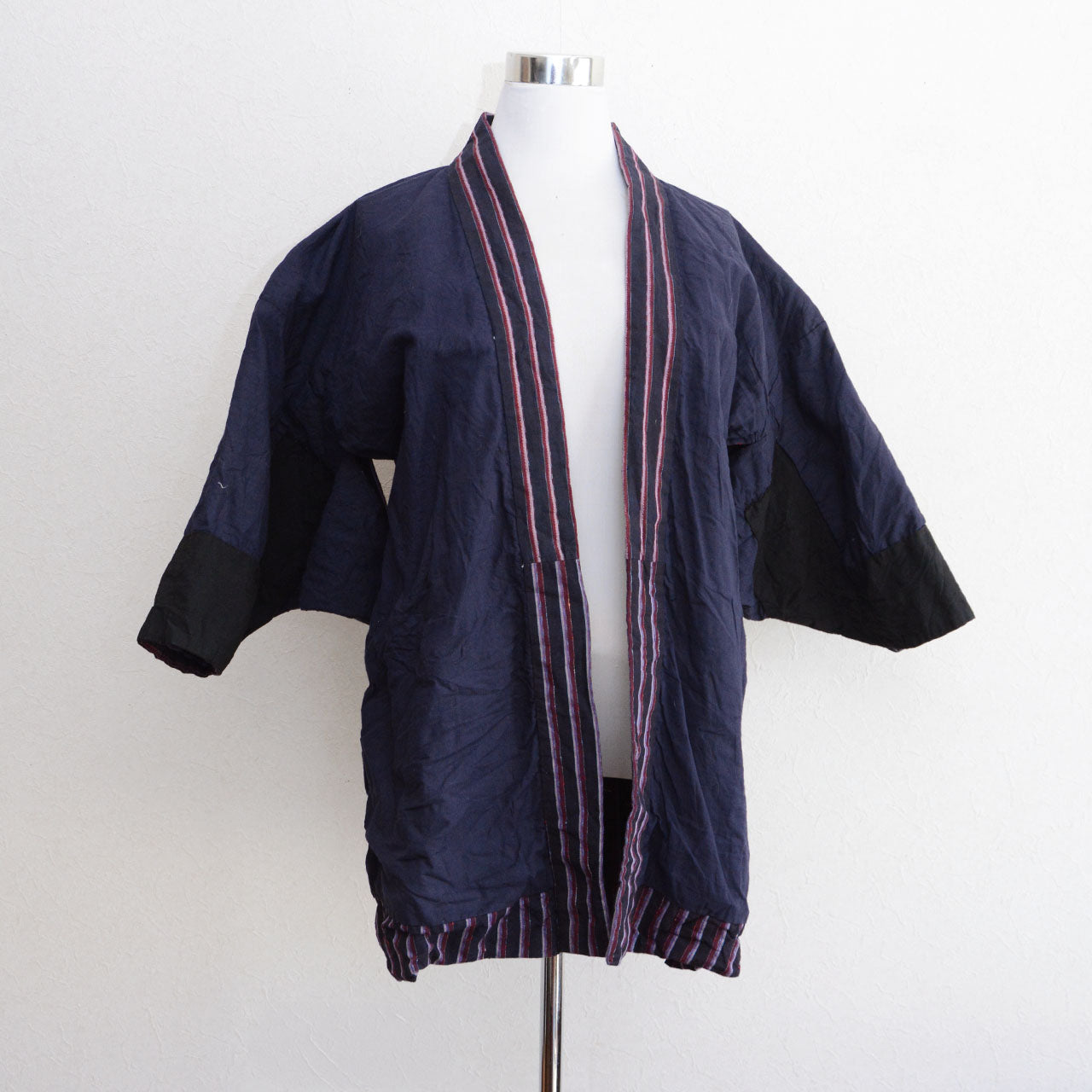 Vintage Japanese Noragi cotton work jacket with striped fabric