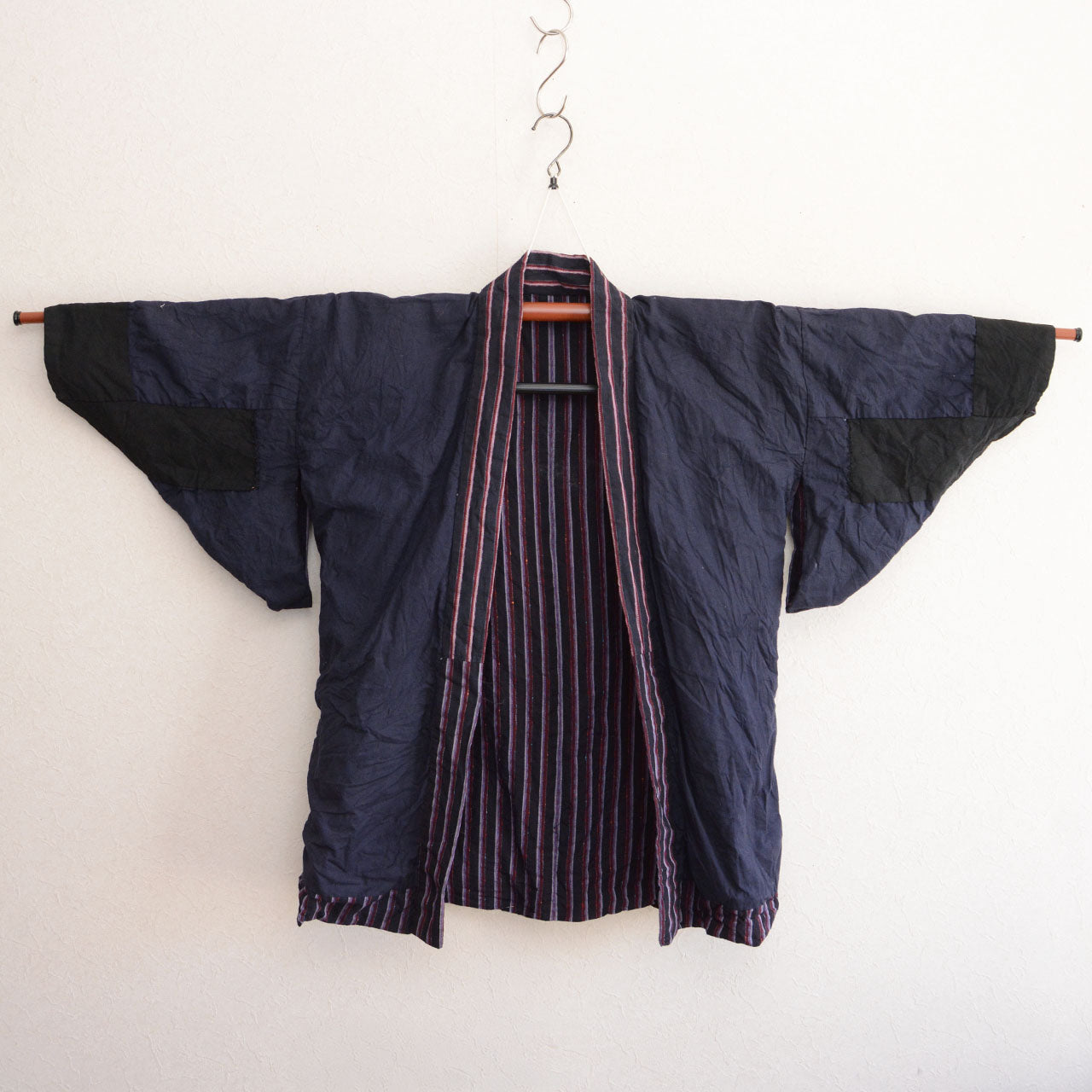 Vintage Japanese Noragi cotton work jacket with striped textile pattern