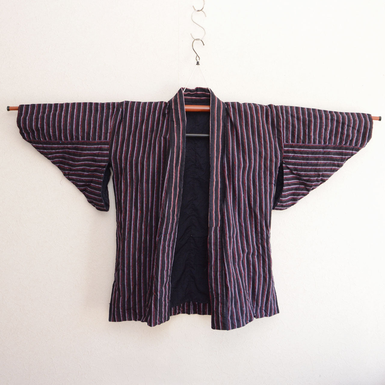 Vintage Japanese Noragi cotton jacket with striped woven textile