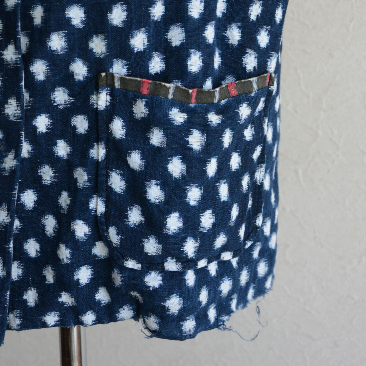 Snow pattern kasuri cotton indigo vest made from early 20th century Japanese fabric