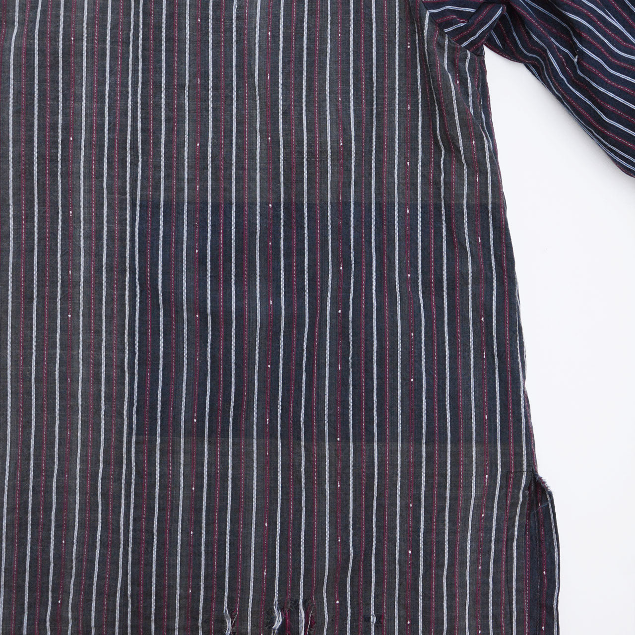 Showa-era multi-stripe cotton fabric detail, white and red stripe pattern, vintage Japanese tunic body