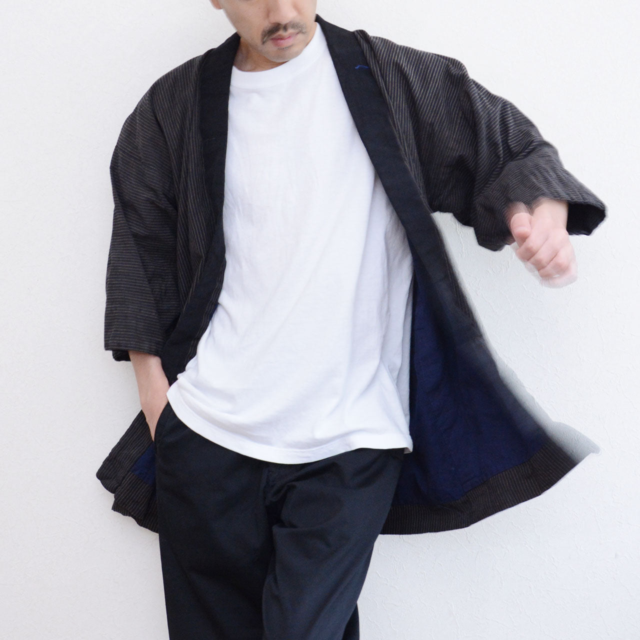 Traditional Japanese cotton outerwear with striped pattern