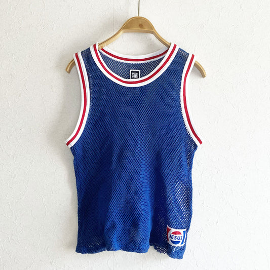 Swagger blue mesh tank top, 100% cotton, size L, Japan vintage 2000s streetwear
