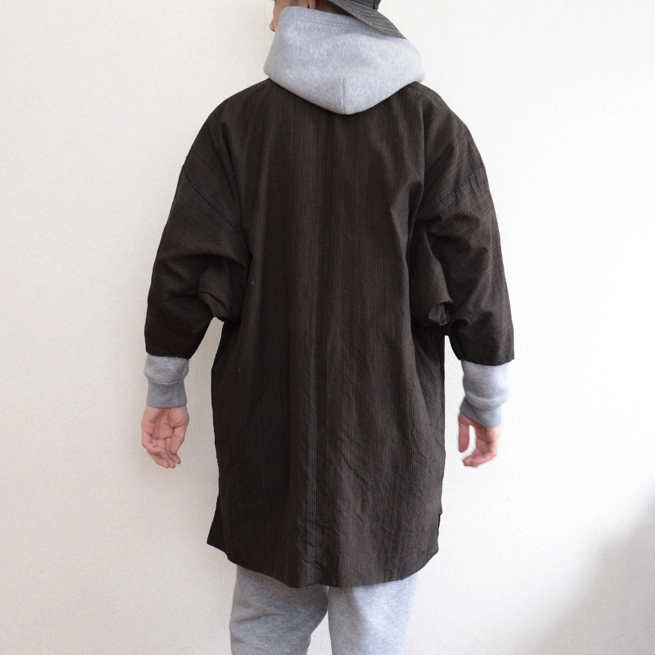 Japanese vintage noragi clothing worn by a model