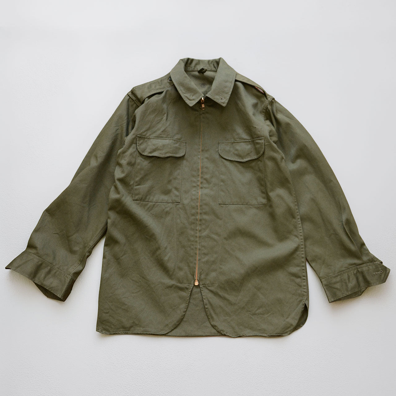 JGSDF Type 65 work jacket, used, olive drab cotton-vinylon, front, flat lay