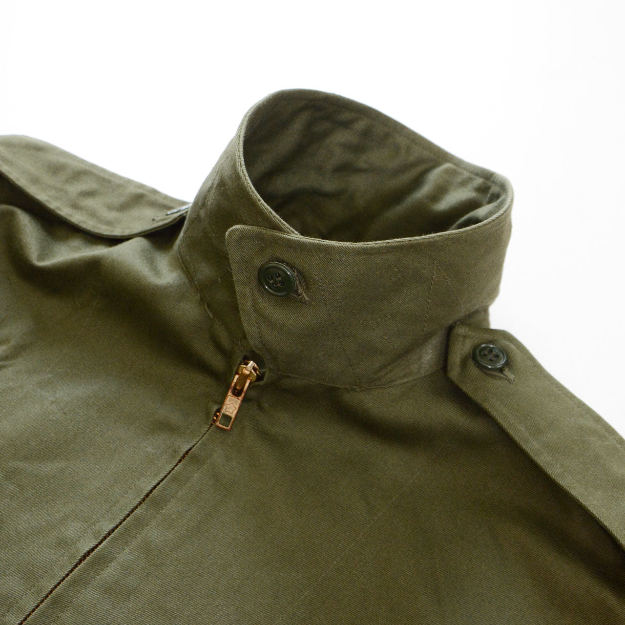 Stand collar with button fastening detail, JGSDF Type 65 work jacket, olive drab