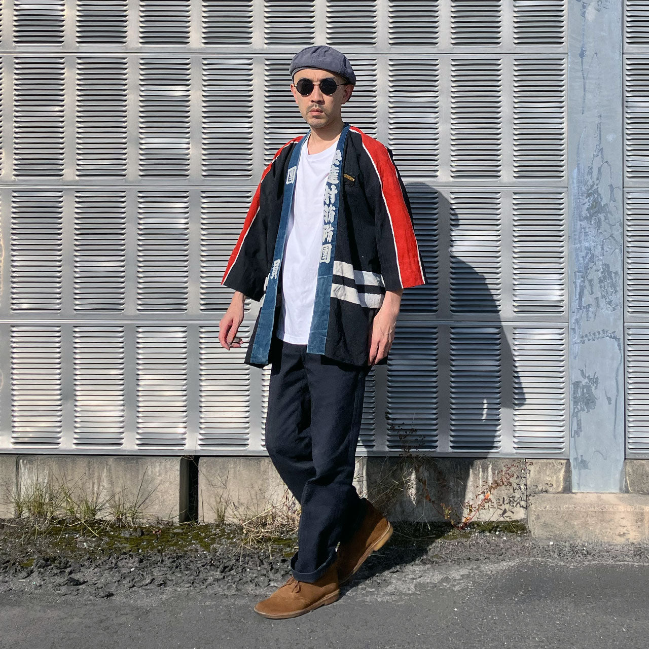 Vintage Japanese cotton hanten or happi coat with historical character