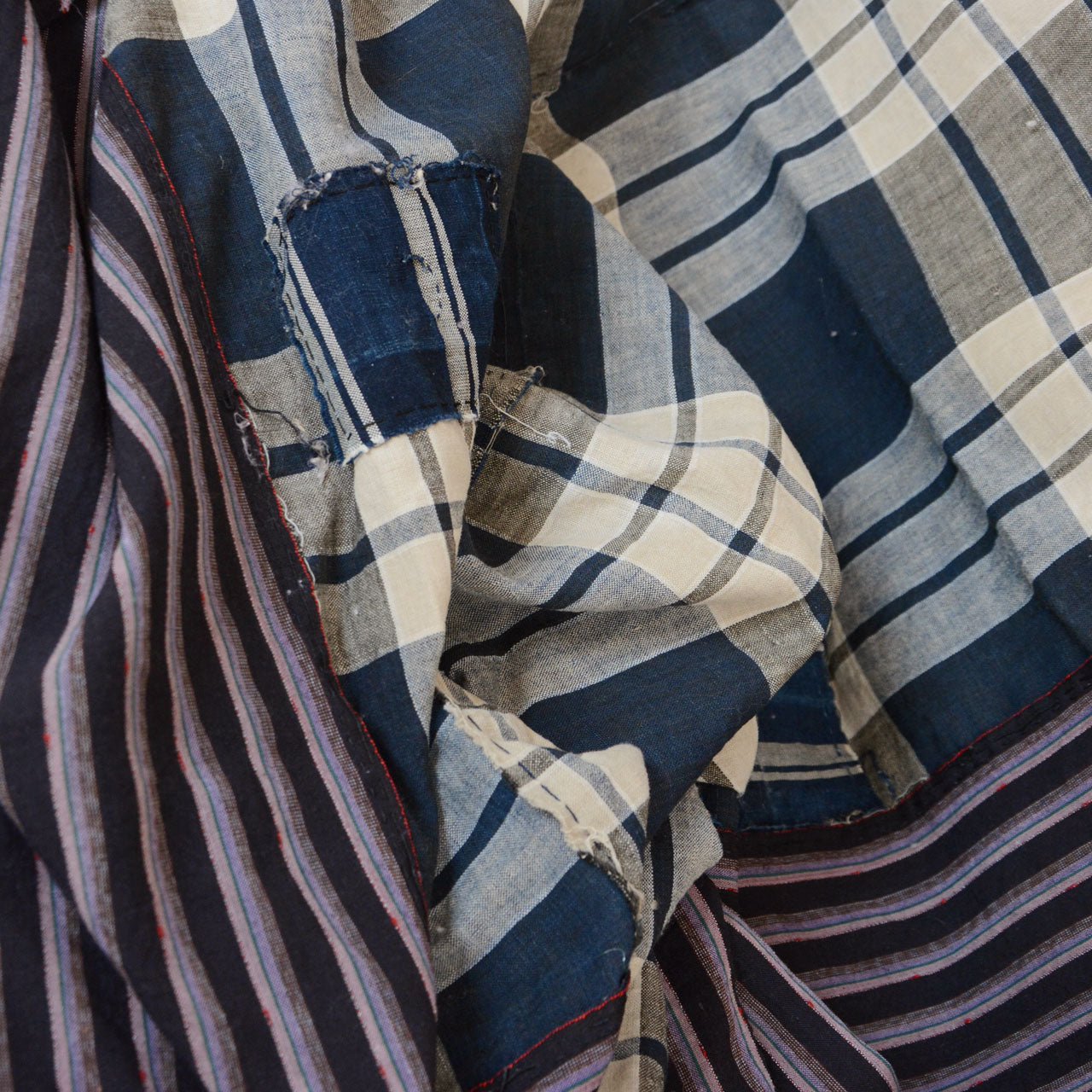 Softly faded indigo hues on vintage Japanese cotton textile