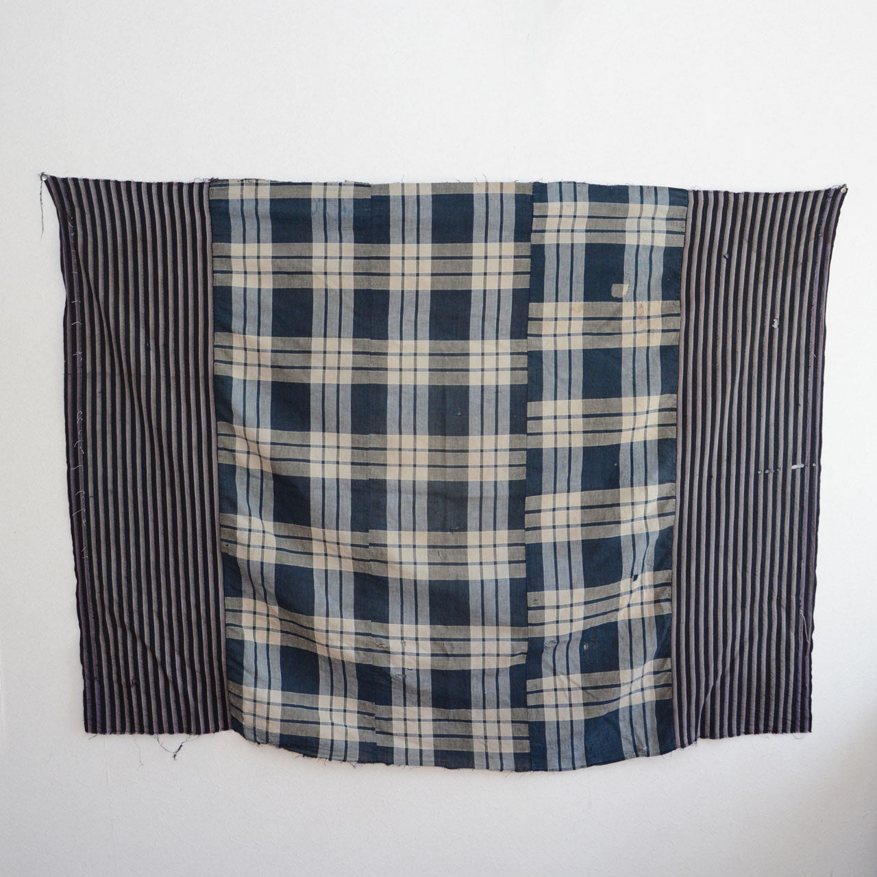 Early Showa-era futon cover textile made of cotton with indigo checks and stripes