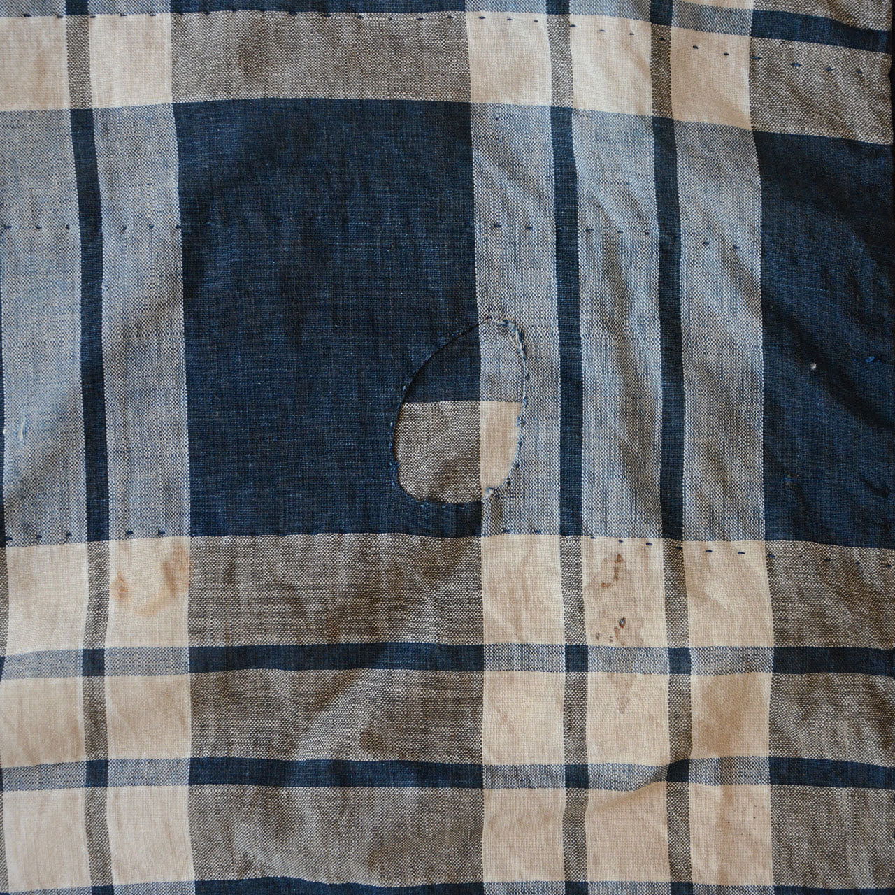 Indigo-dyed grid pattern fabric paired with striped cotton from Japan