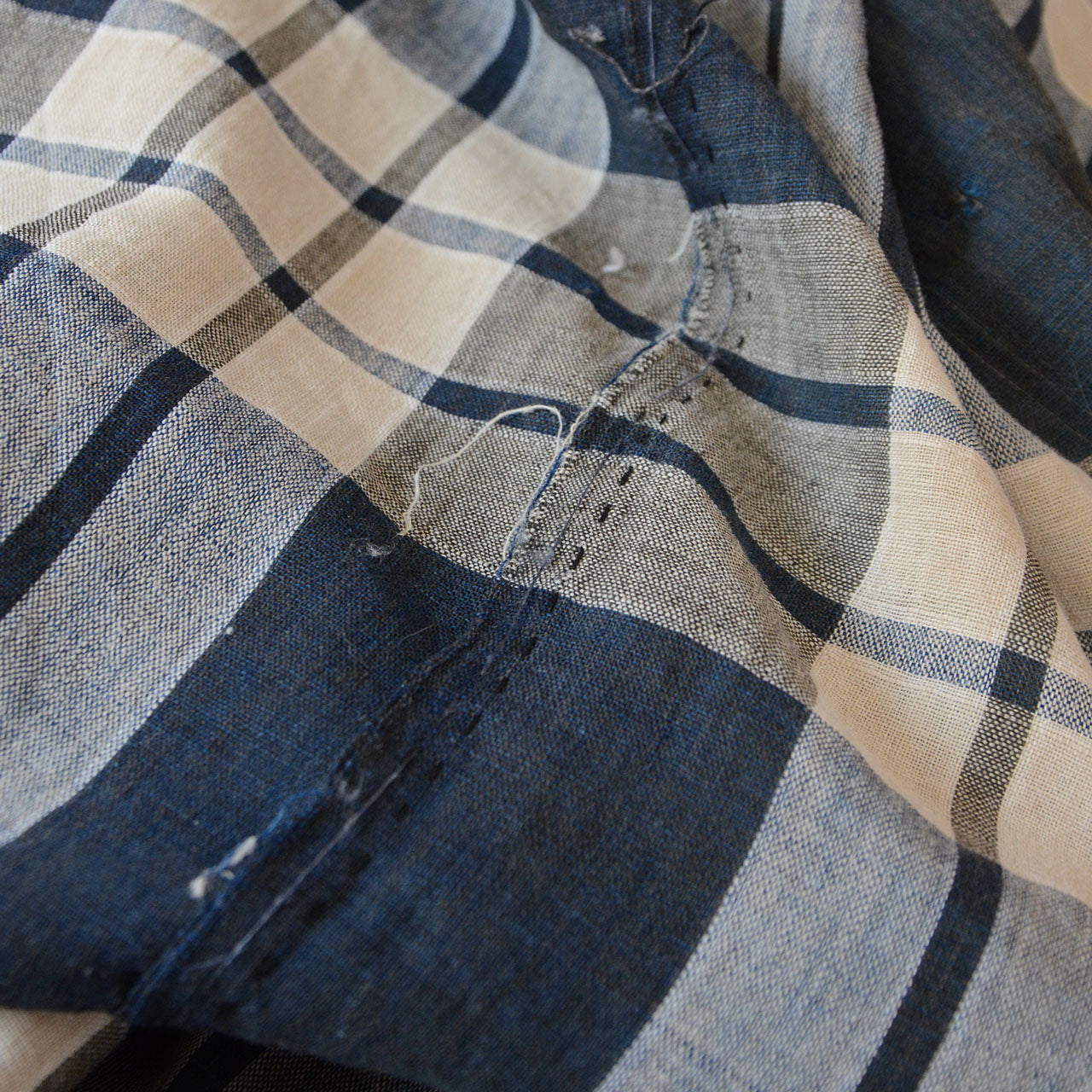 Japanese vintage indigo fabric displayed as interior textile or wall hanging