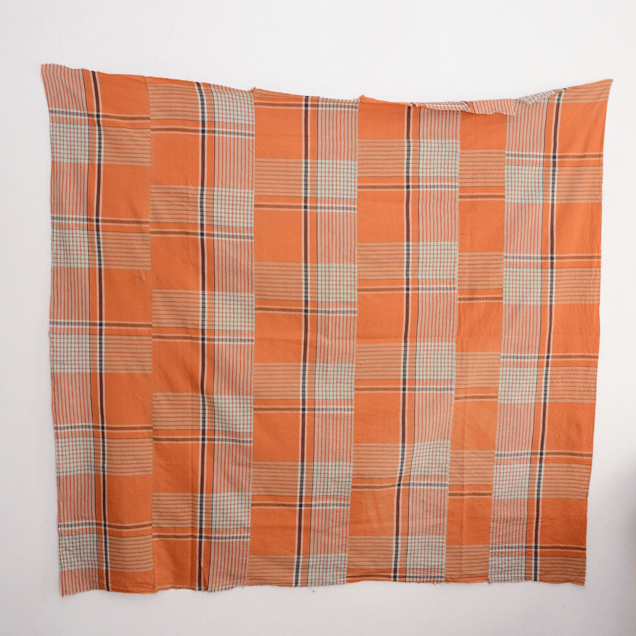 Showa vintage orange plaid fabric ideal for remake and interior projects