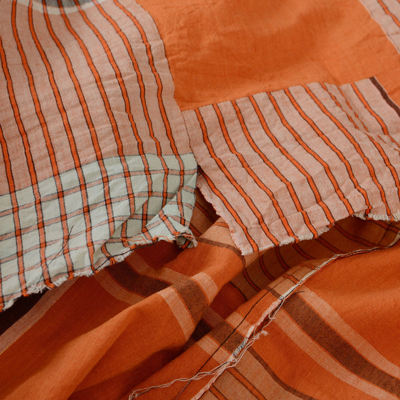 Japanese vintage cotton fabric folded to show soft aged texture