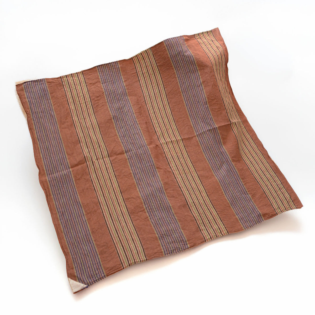 Mid-Showa Japanese cotton furoshiki with rust, purple, cream, pale green and dark brown stripes