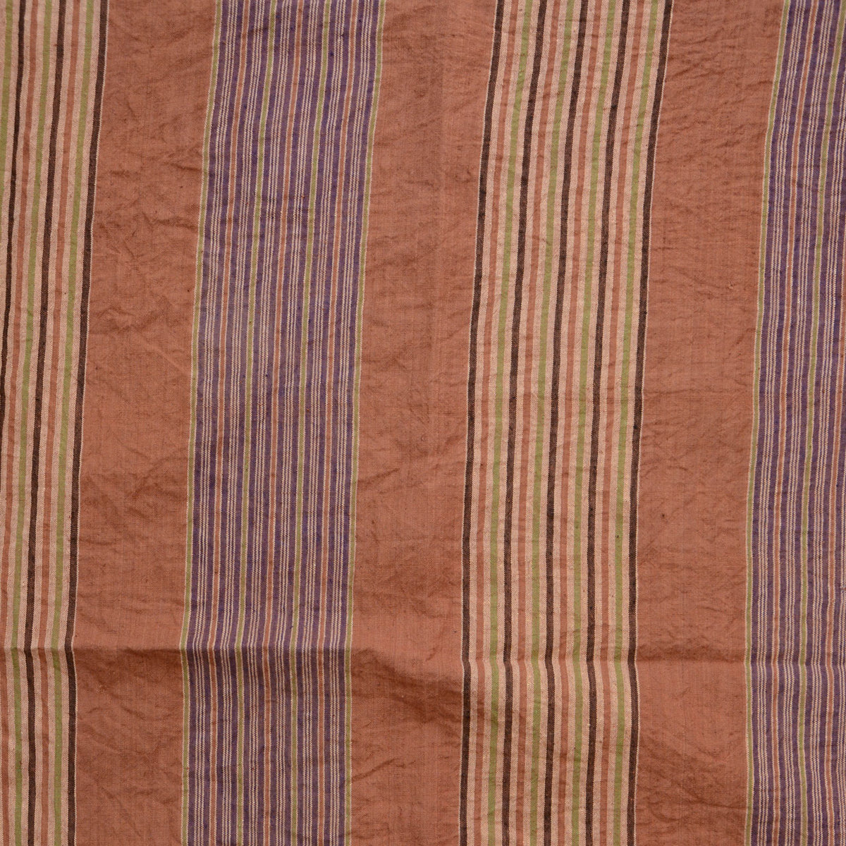 Purple and cream striped bands with fine pale green and dark brown lines on a vintage Japanese cotton furoshiki