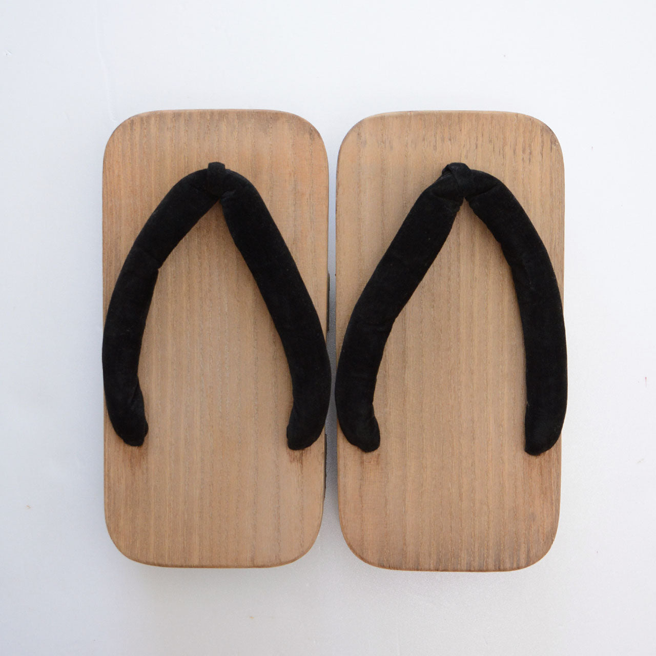 Vintage Japanese wooden geta, two-toothed sole, black hanao