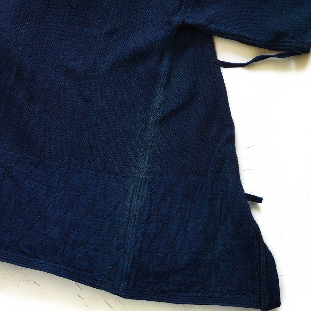 Vintage Japanese martial arts jacket, deep indigo double weave cotton, gold kanji on sleeve