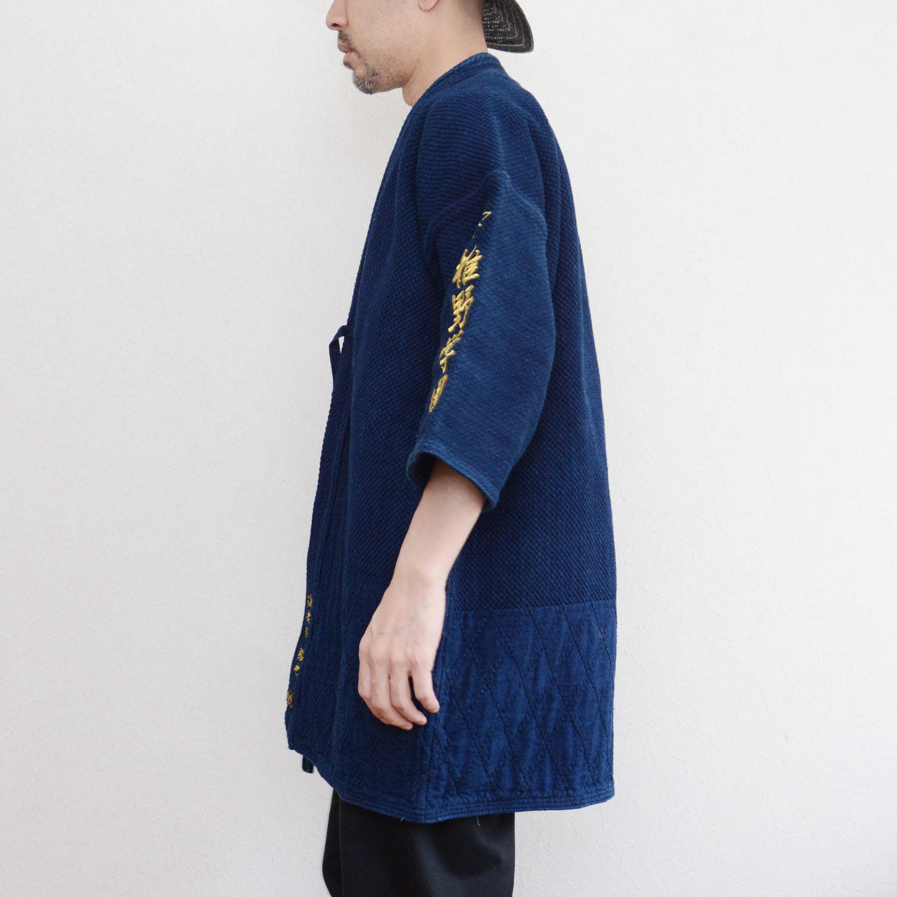 Indigo double weave kendo gi with kanji embroidery, 100% cotton, Japanese vintage