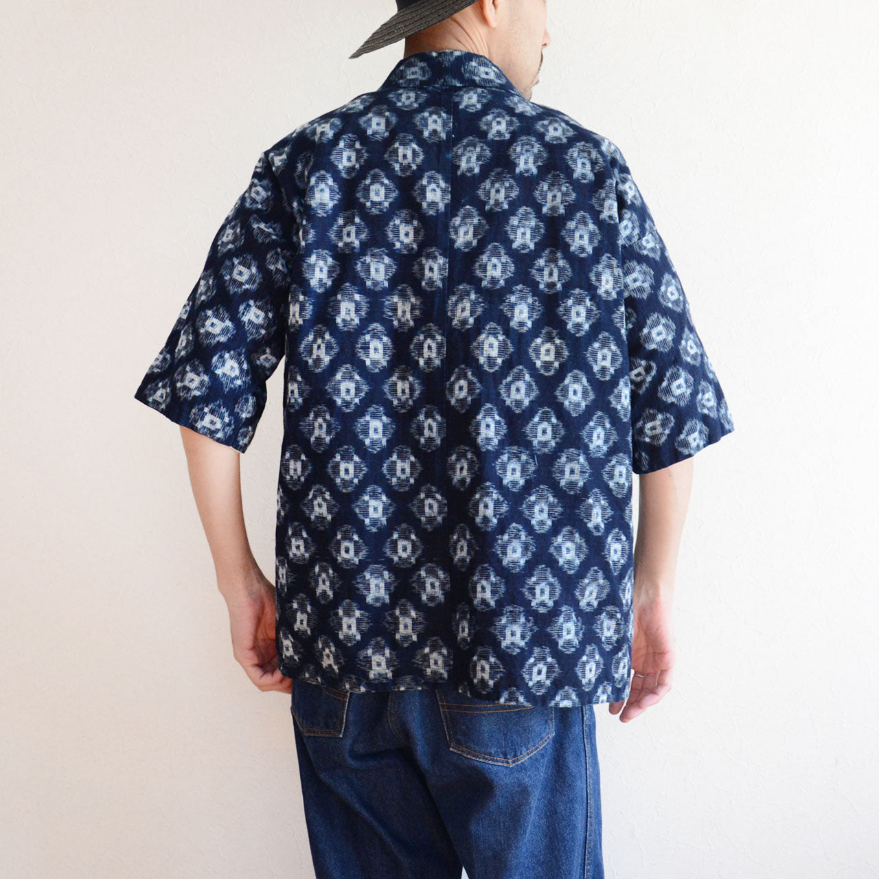 Authentic mid-century Japanese indigo jacket with woven patterns