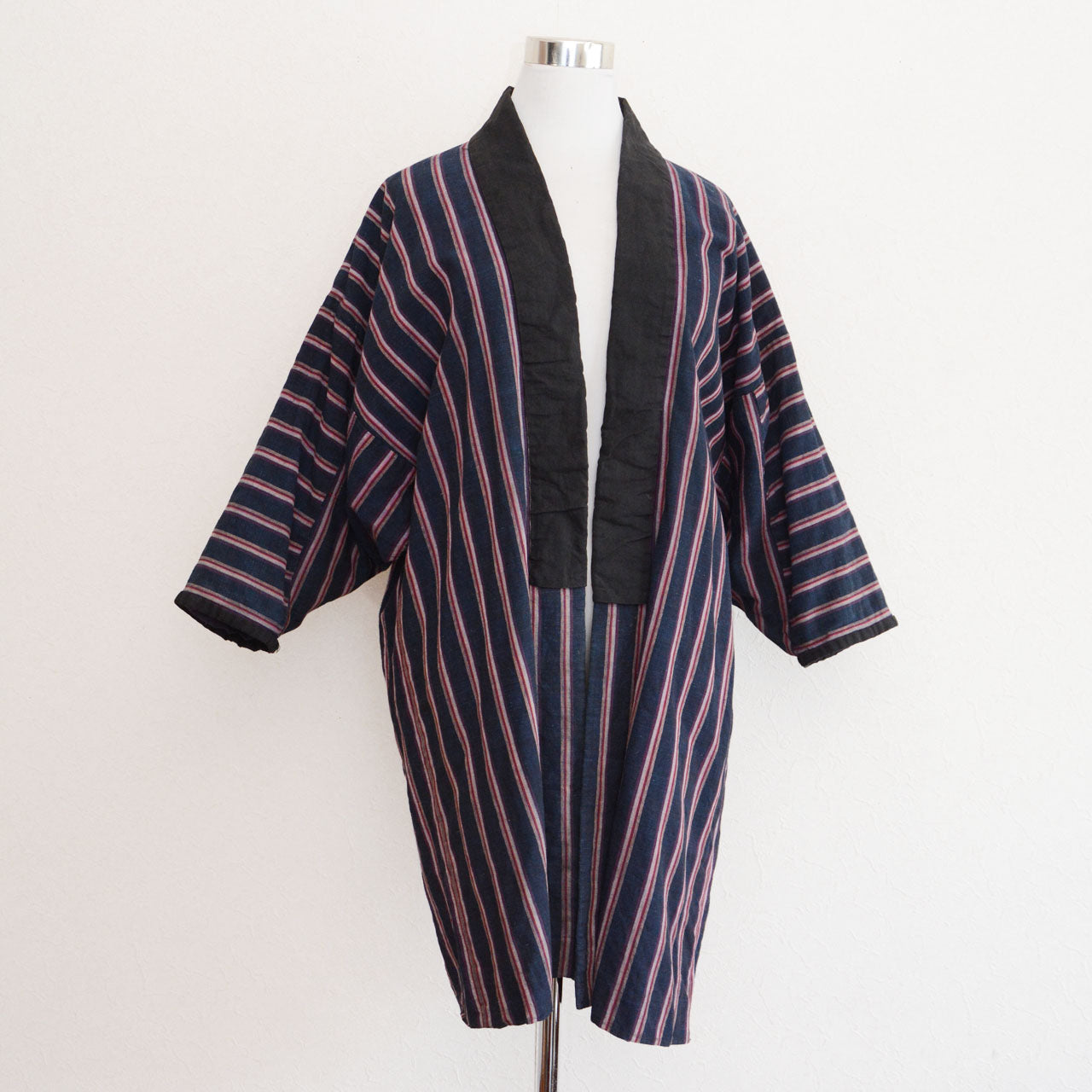 Vintage Japanese noragi indigo stripe cotton Tohoku Showa era