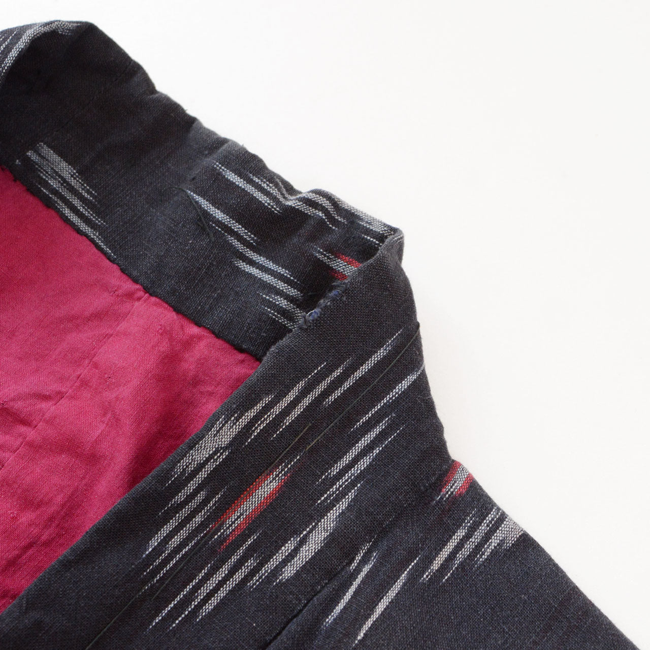 Japan vintage noragi jacket, black faded kasuri cotton, diamond ikat pattern, mid-20th century