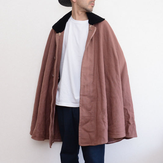Early–Mid Showa era Japanese vintage wool cape with velvet collar, mauve wool, front hook closure
