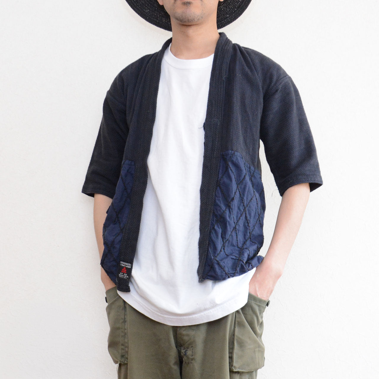Japanese vintage workwear textile, kendo gi, cotton navy, Mitsuboshi, Made in Japan