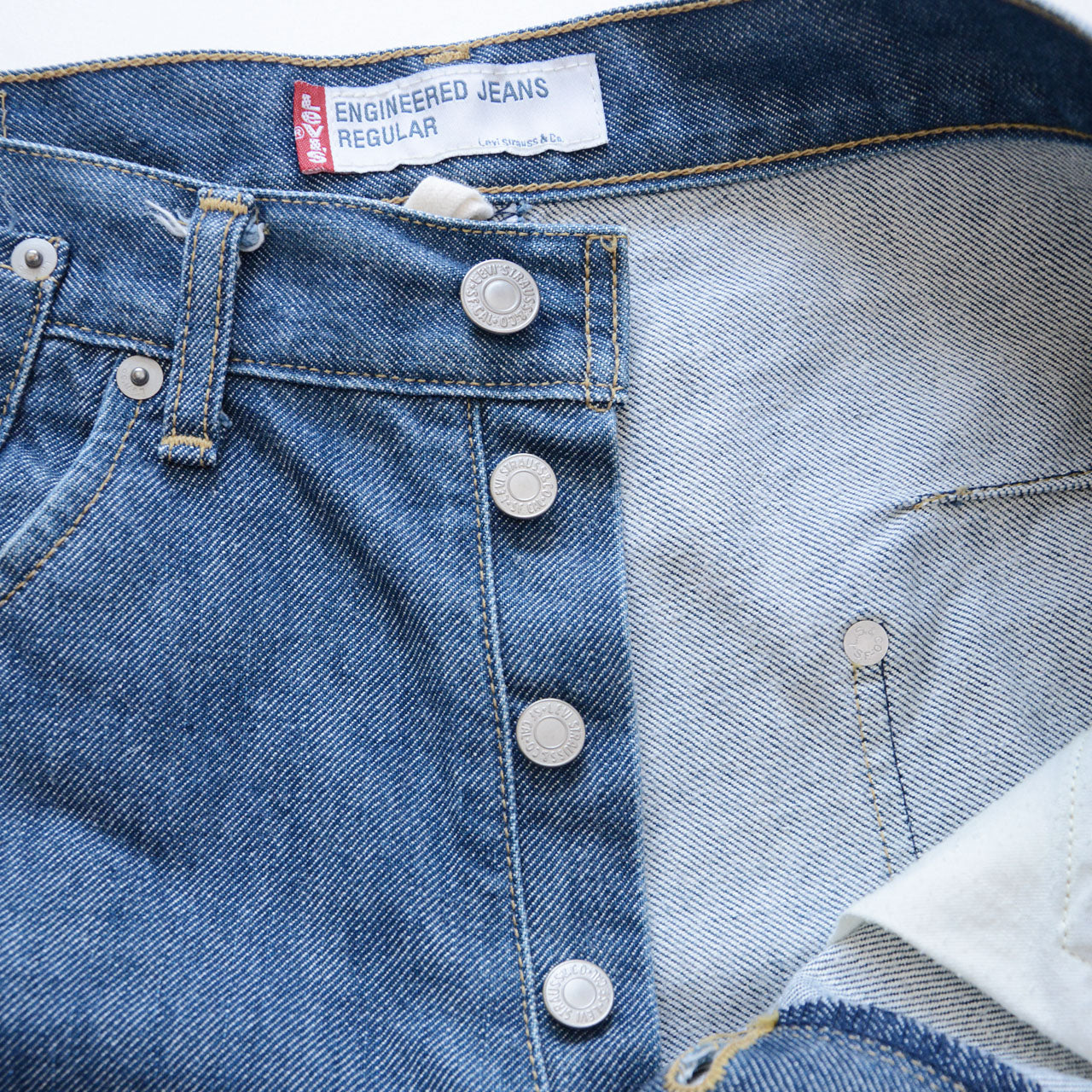 Levi's Engineered Jeans, circa 2000, faded indigo, sculpted silhouette, Japanese cotton denim