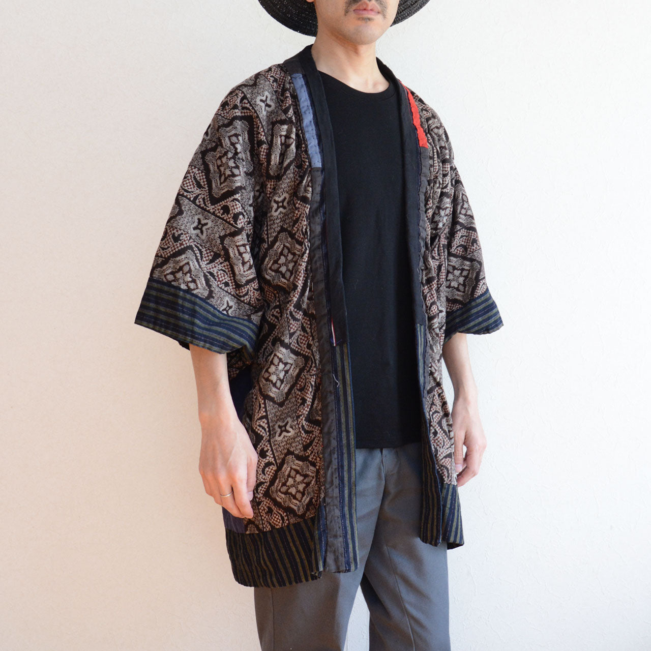 Vintage Japanese Noragi with Rich Indigo and Geometric Cotton