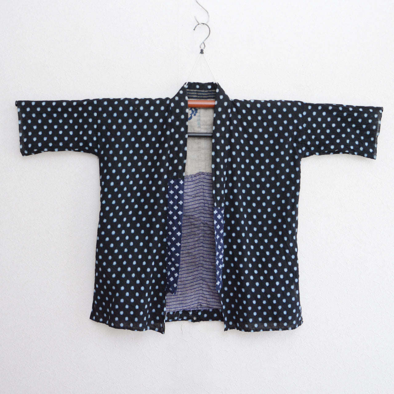 Japanese vintage noragi cotton workwear jacket with yukinko kasuri pattern