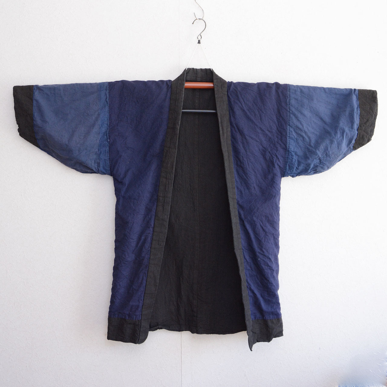 Vintage noragi jacket, stripe × crazy pattern cotton, Japan vintage textile