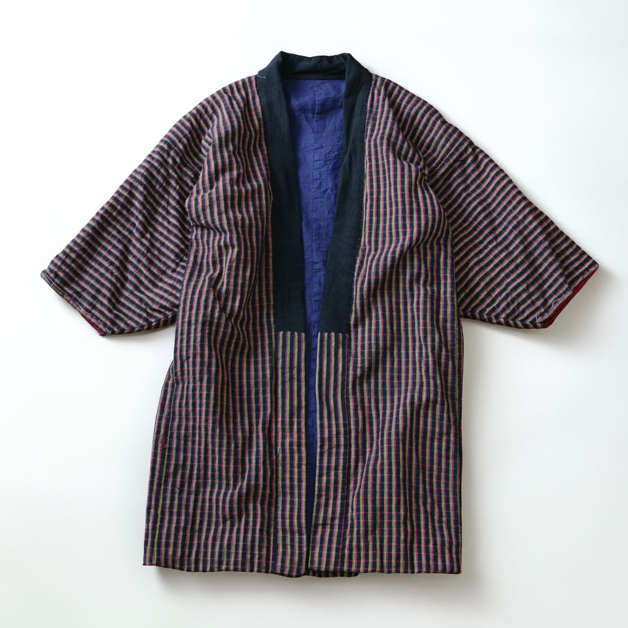 Rare plaid cotton noragi from mid-Showa era Japan