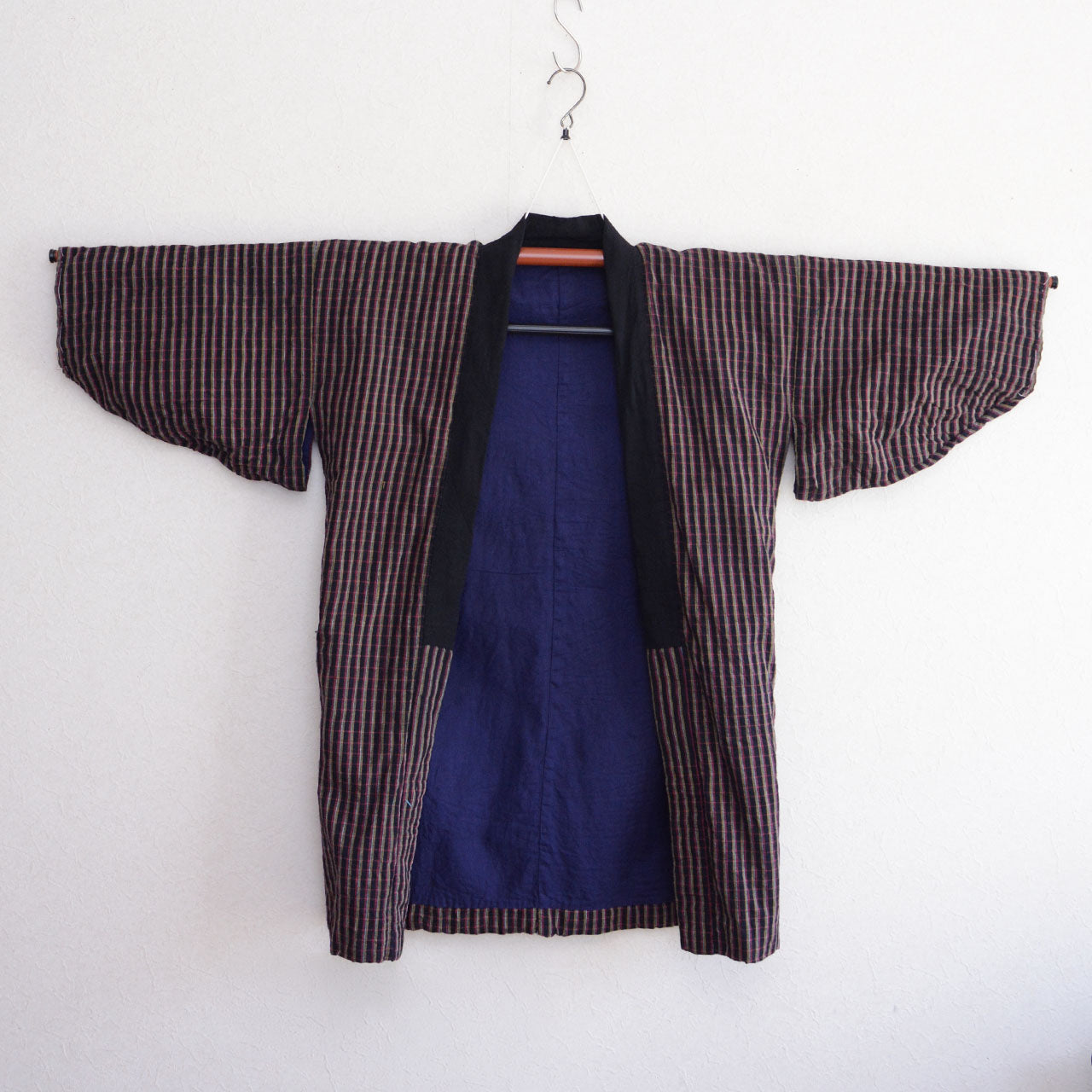 Vintage Japanese work jacket in indigo-toned plaid cotton